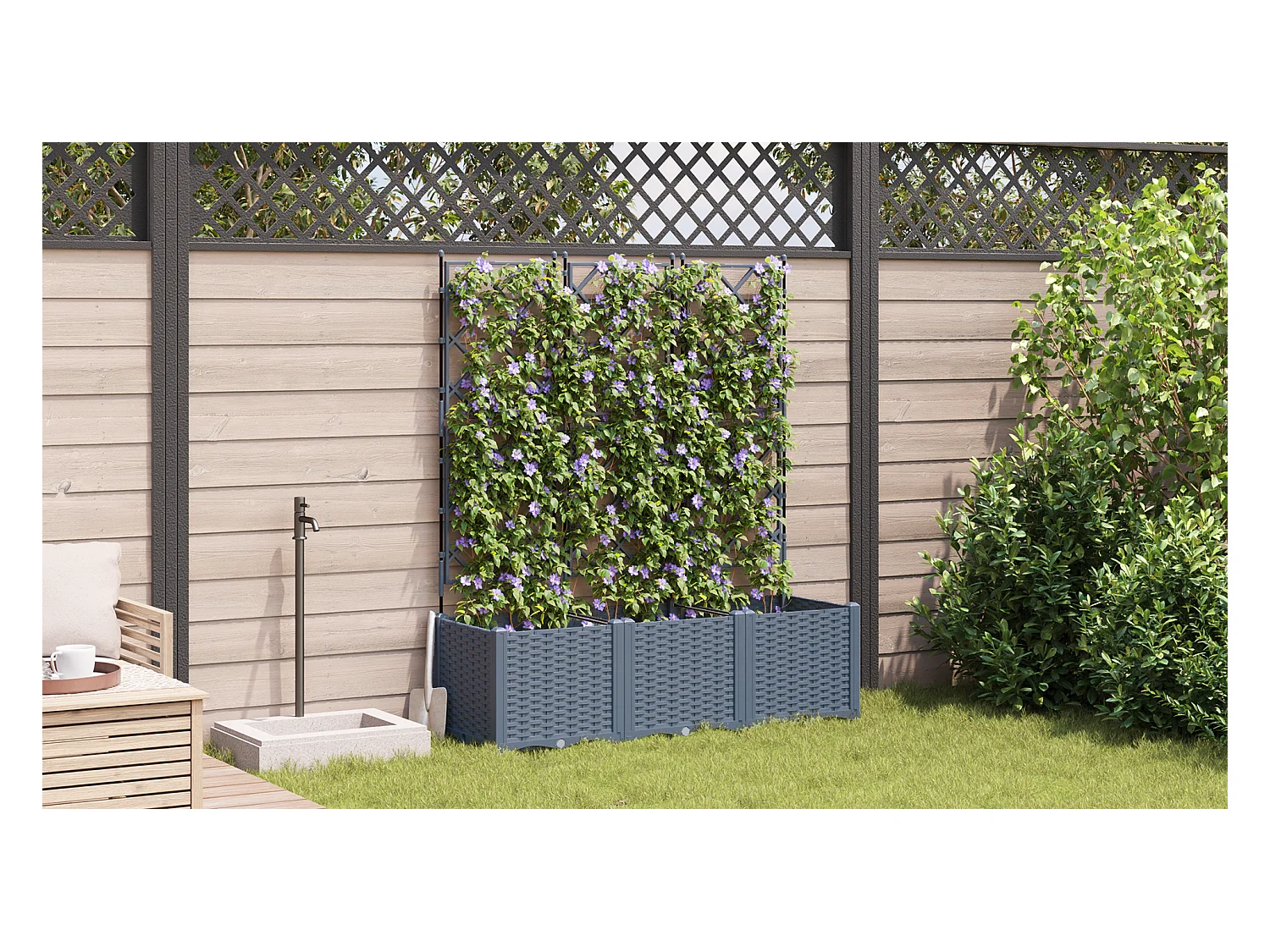 Jardinière de jardin avec treillis 3 pcs gris clair 120x40x143 cm