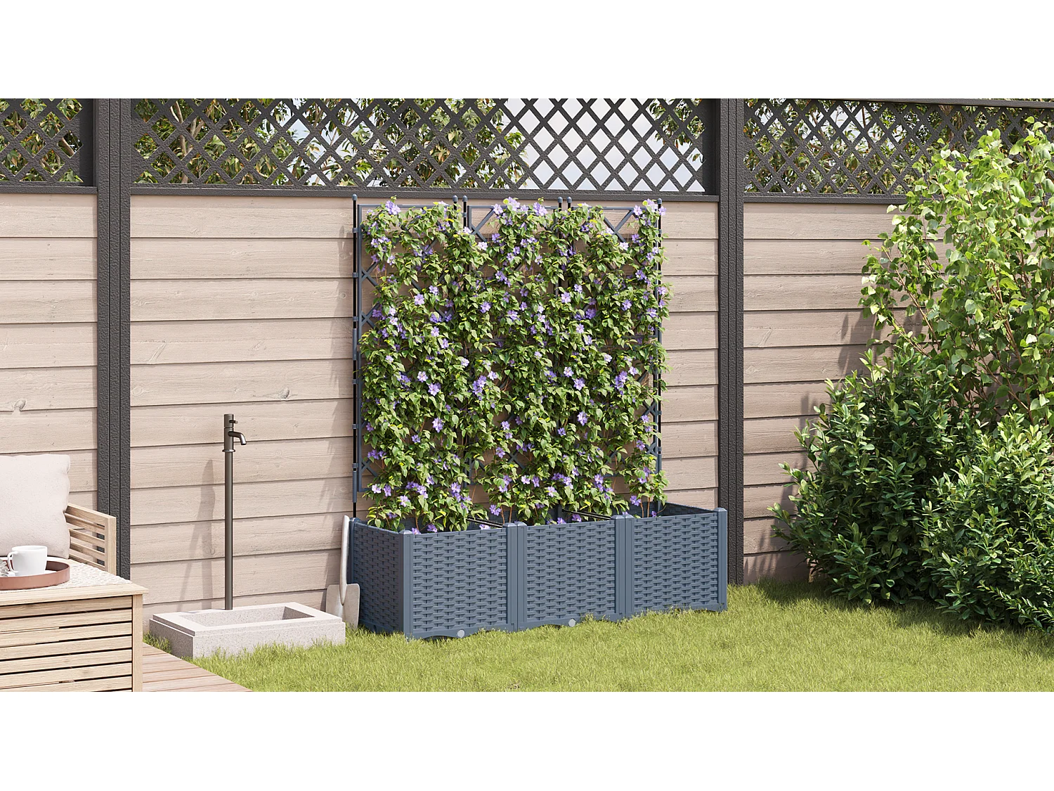 Jardinière de jardin avec treillis 3 pcs gris clair 120x40x143 cm