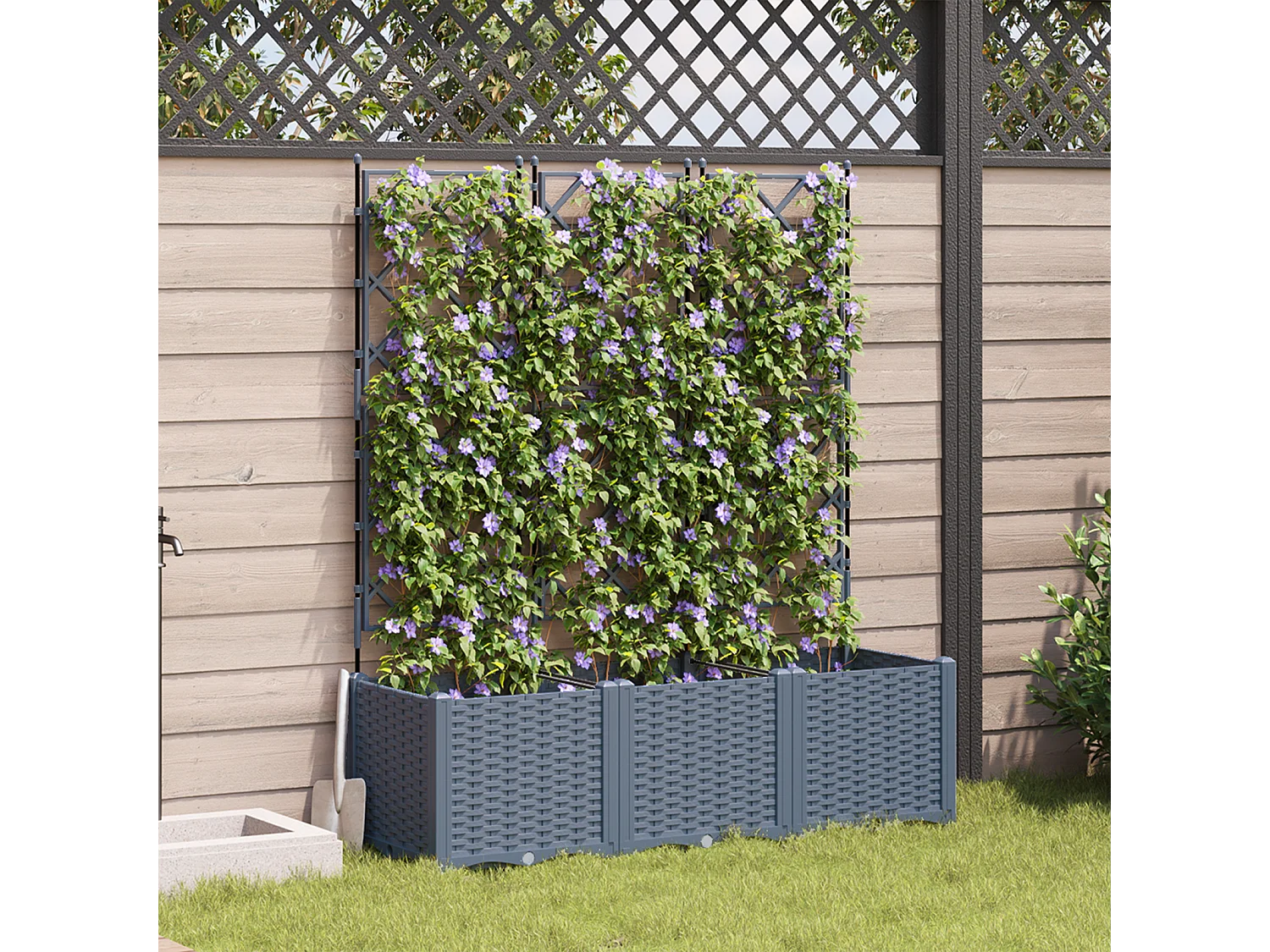 Tuinbak met trellis 3 stuks lichtgrijs 120x40x143 cm