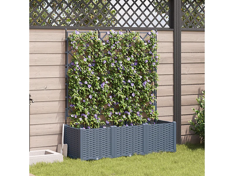 Jardinière de jardin avec treillis 3 pcs gris clair 120x40x143 cm