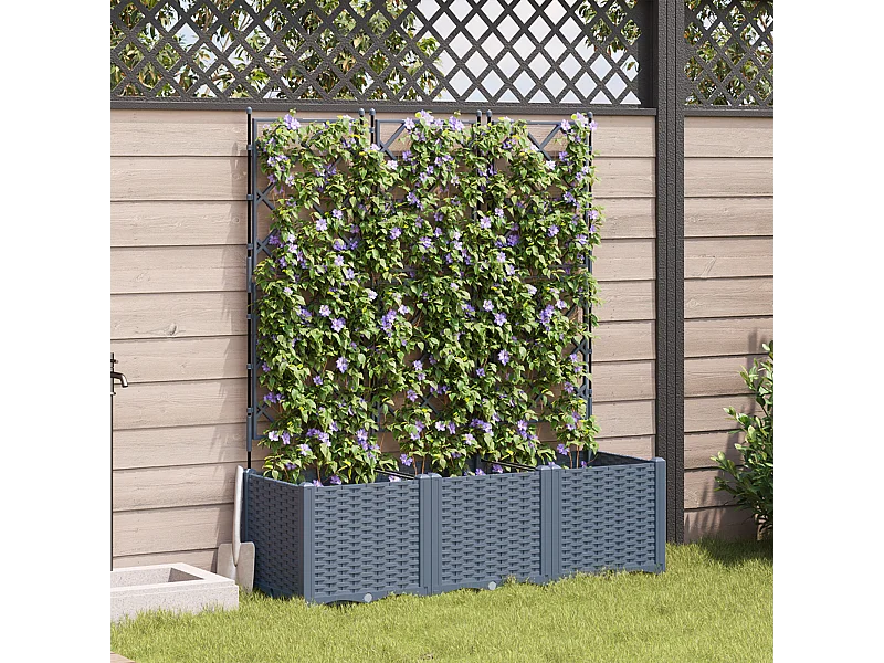 Tuinbak met trellis 3 stuks lichtgrijs 120x40x143 cm