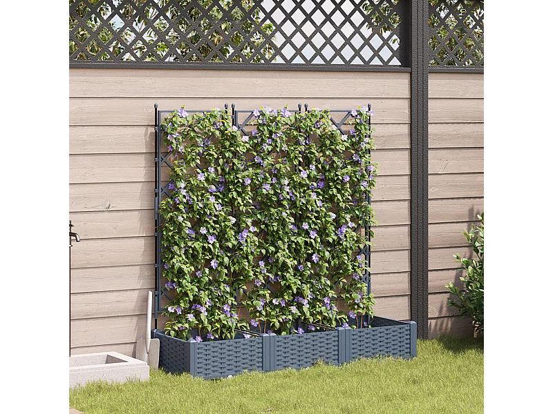 Planteur de Jardin avec Treillis 3 pcs Gris Clair 120x40x125,5 cm