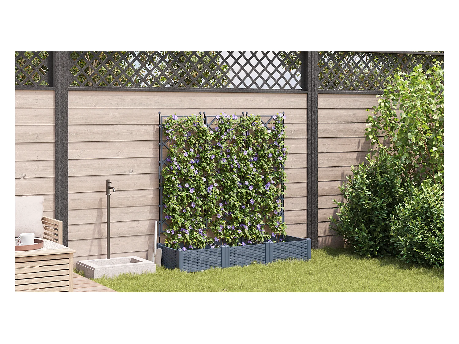 Planteur de Jardin avec Treillis 3 pcs Gris Clair 120x40x125,5 cm