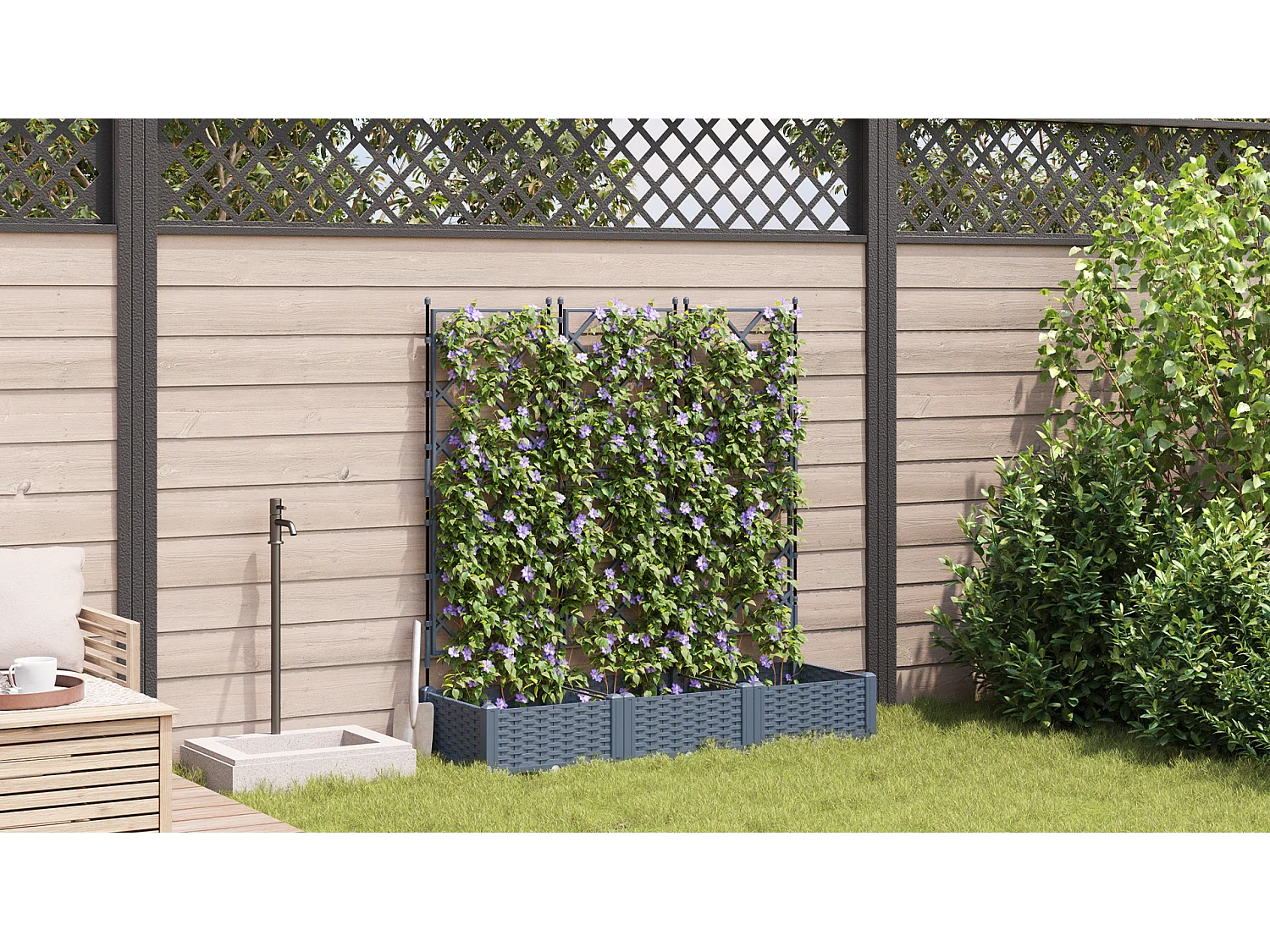 Tuinplanter met trellis 3 stuks lichtgrijs 120x40x125,5 cm