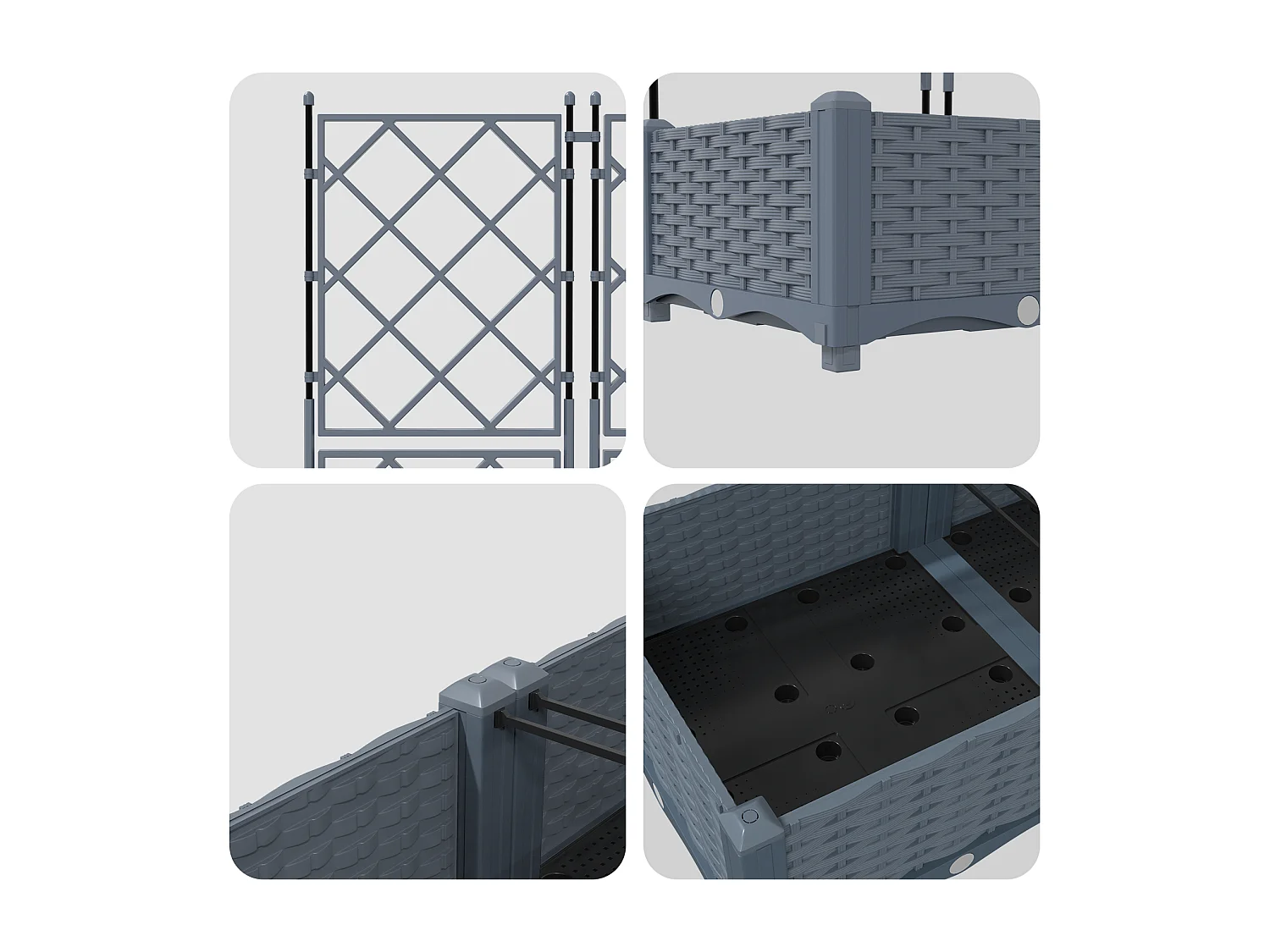 Tuinplanter met trellis 3 stuks lichtgrijs 120x40x125,5 cm