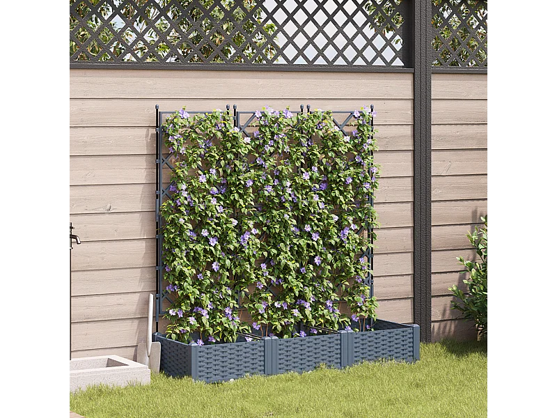 Tuinplanter met trellis 3 stuks lichtgrijs 120x40x125,5 cm