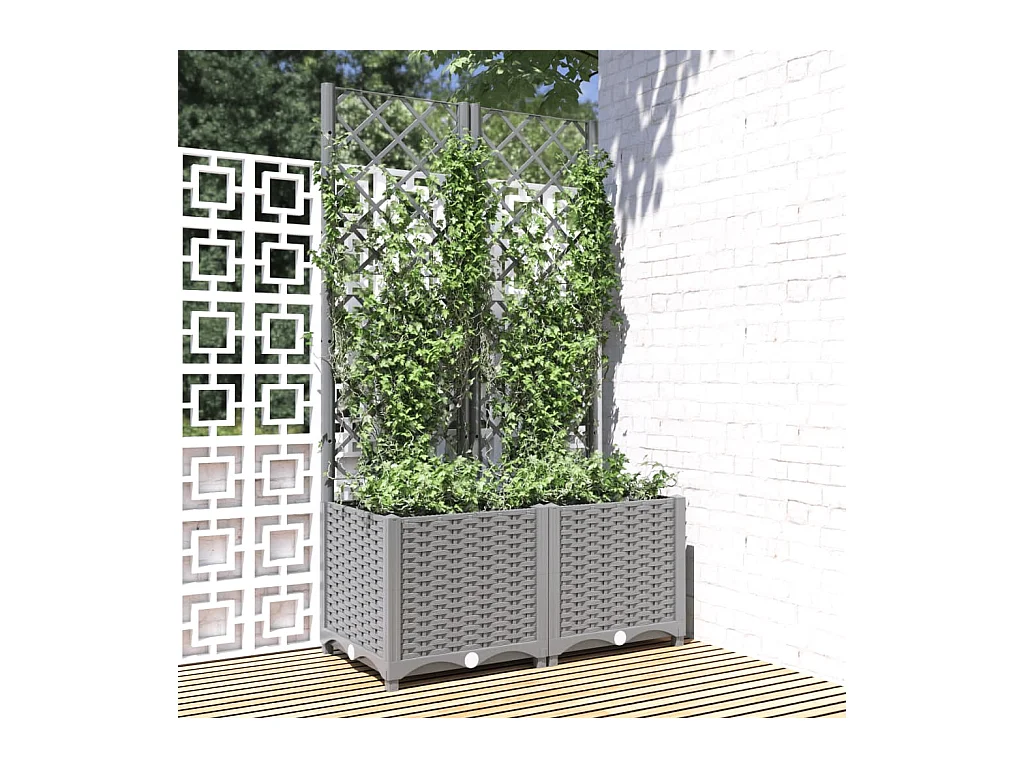 Jardinière avec treillis Gris clair 80x40x136 cm PP
