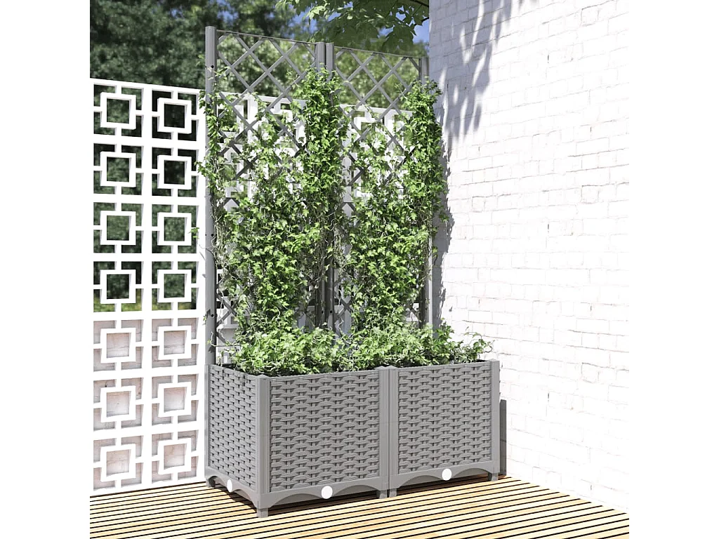 Jardinera con enrejado Gris claro 80x40x136 cm PP