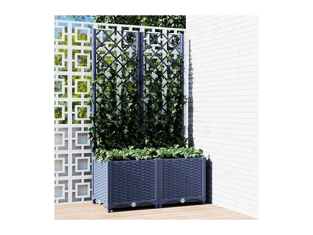 Jardinière avec treillis bleu gris 80x40x136 cm PP