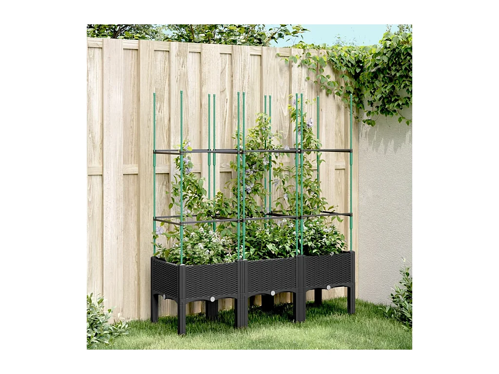 Jardinière avec treillis noir 120x40x142,5 cm PP