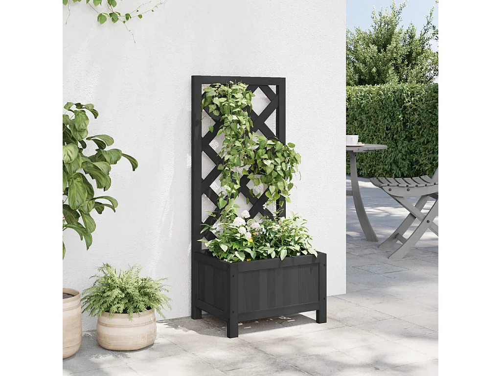 Plantenbak met zwart trellis van massief dennenhout