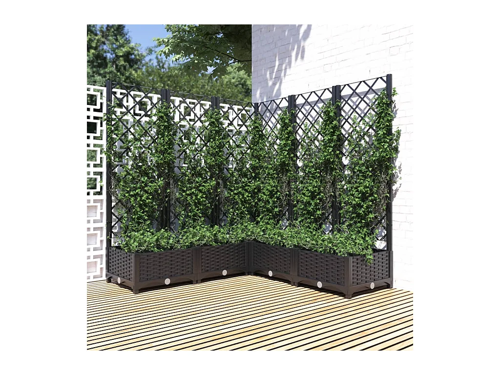 Jardinière avec treillis noir 120x120x121,5 cm PP