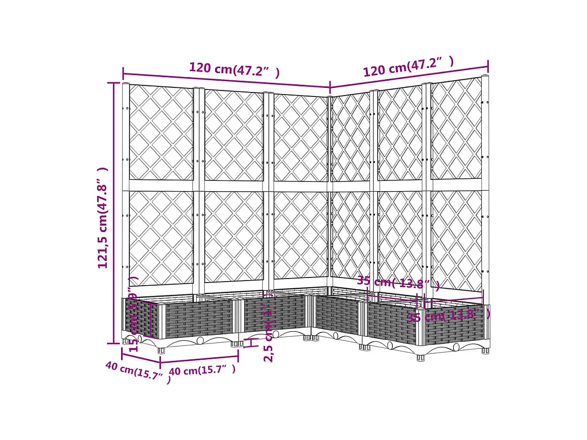 Jardinière avec treillis noir 120x120x121,5 cm PP