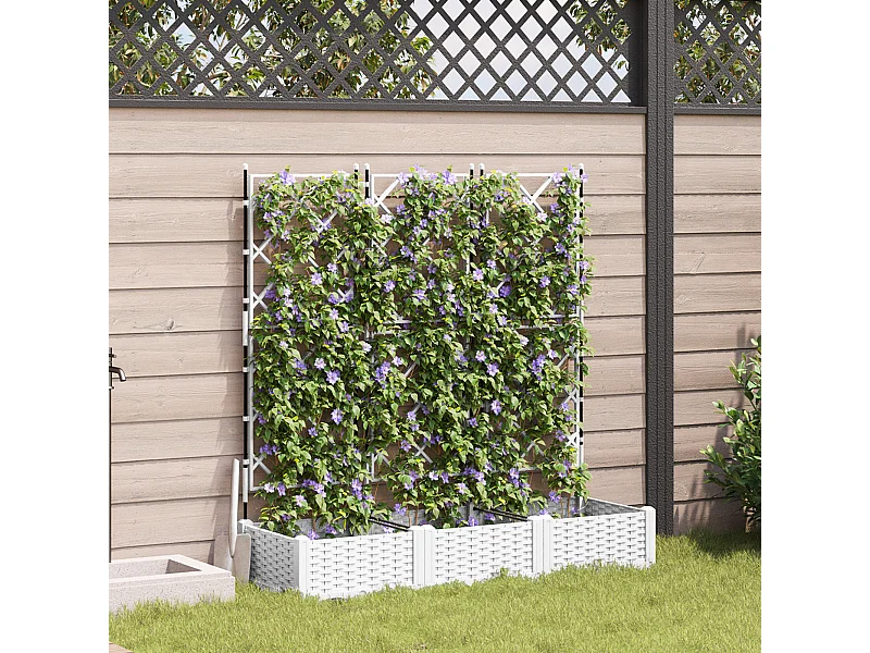 Jardinière avec treillis 3 pcs Blanc 120x40x125.5 cm