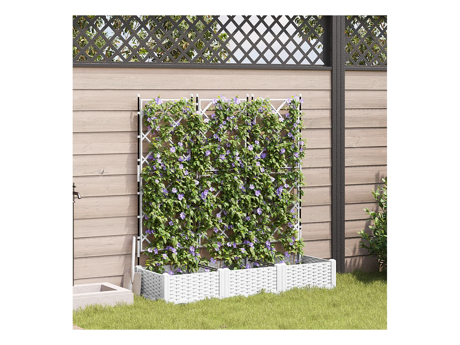 Jardinière avec treillis 3 pcs Blanc 120x40x125.5 cm