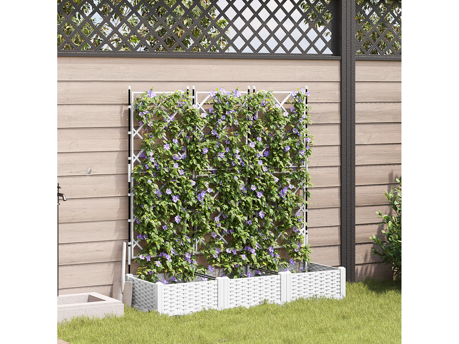 Plantenbak met trellis 3 stuks Wit 120x40x125,5 cm