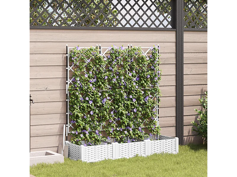 Plantenbak met trellis 3 stuks Wit 120x40x125,5 cm