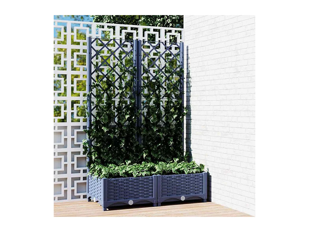 Jardinière avec treillis bleu gris 80x40x121,5 cm PP