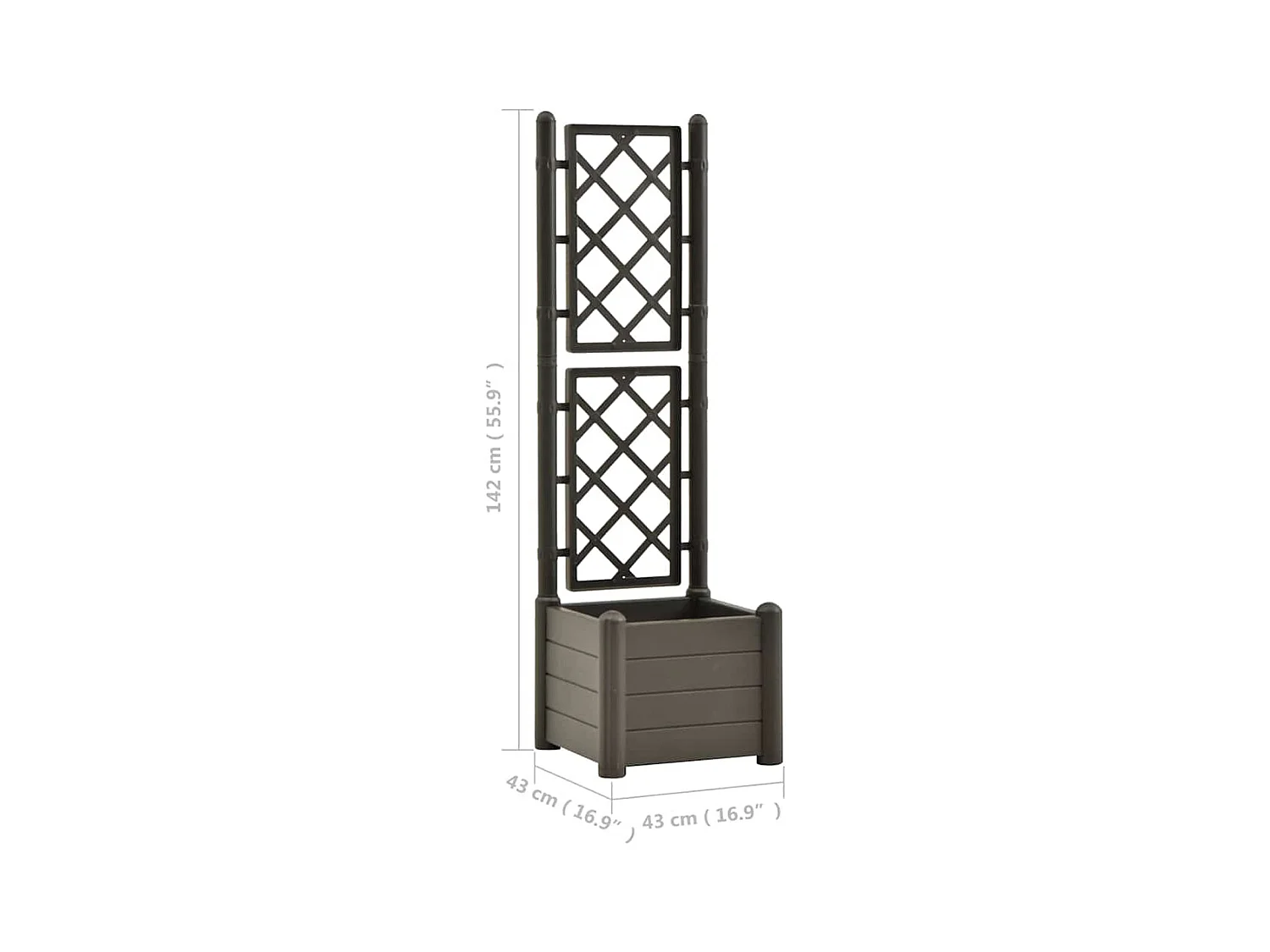 Plantenbak met trellis 43x43x142 cm PP Antraciet