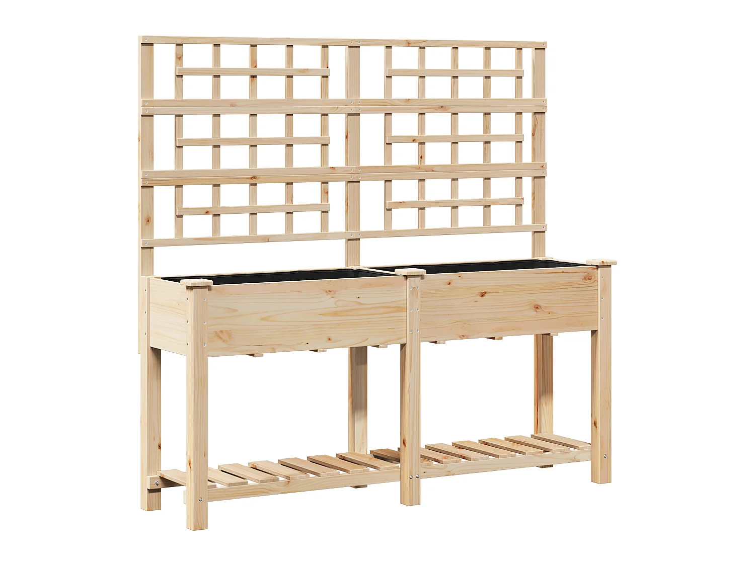 Plantenbak met trellis en plank 161x43x152 cm van massief dennenhout