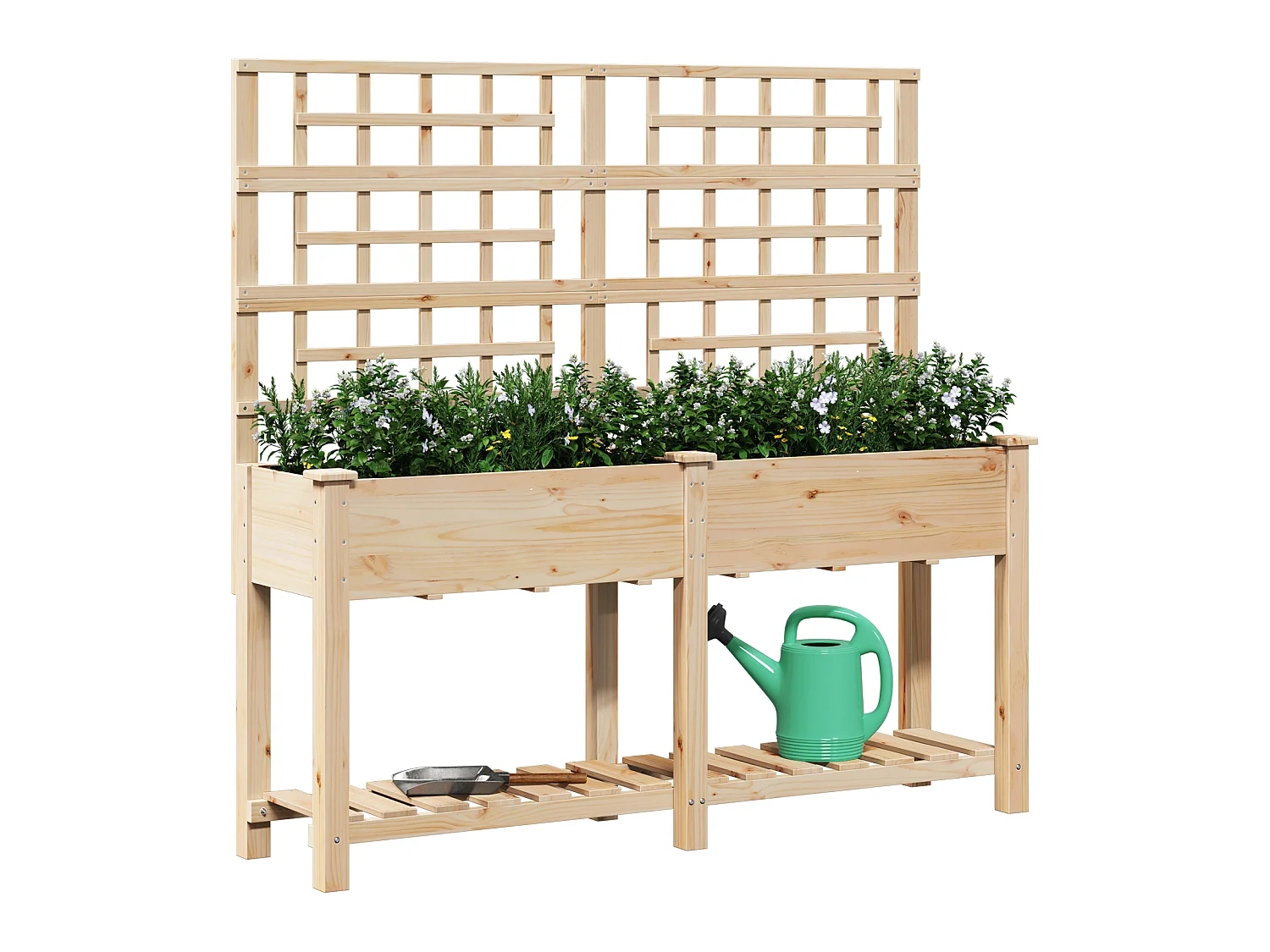 Plantenbak met trellis en plank 161x43x152 cm van massief dennenhout