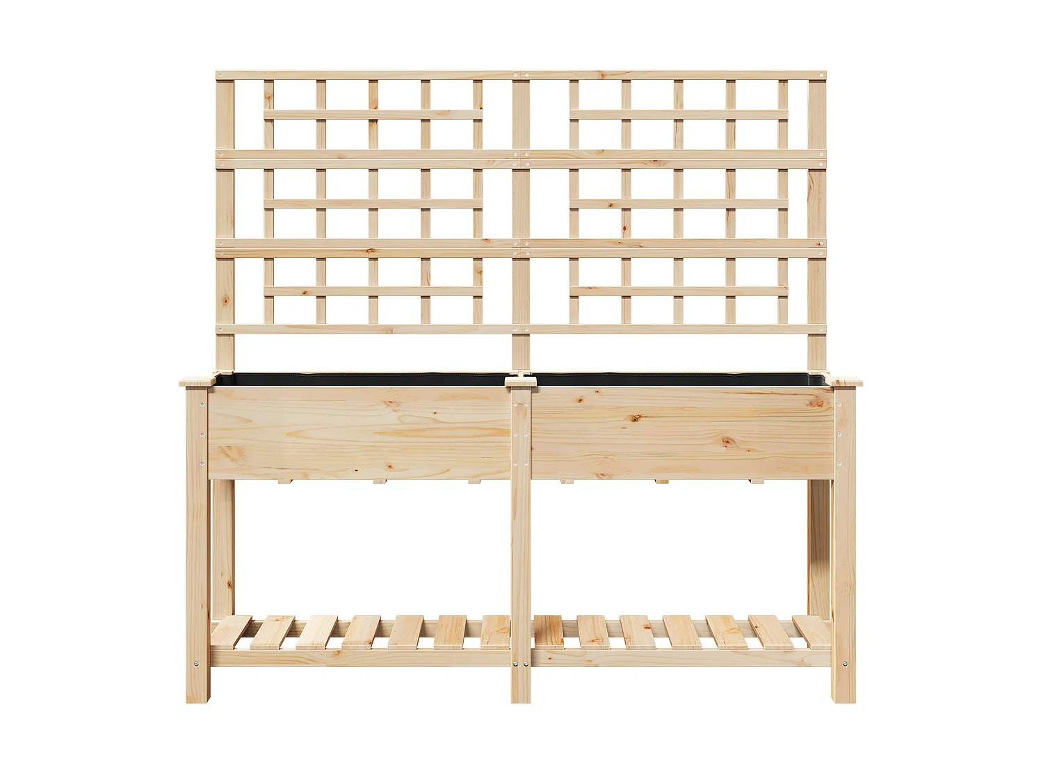 Plantenbak met trellis en plank 161x43x152 cm van massief dennenhout