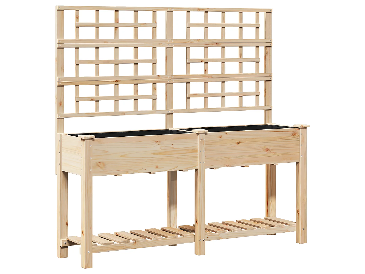 Jardinière avec treillis et étagère 161x43x152 cm en bois massif de sapin