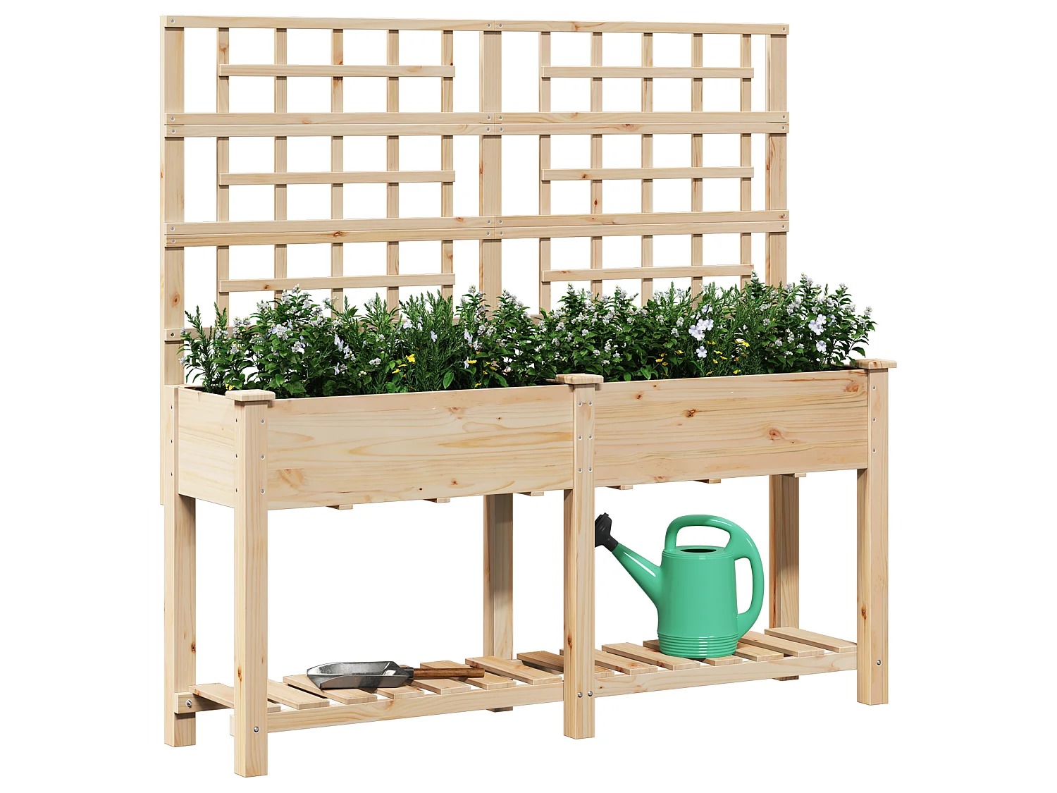 Jardinière avec treillis et étagère 161x43x152 cm en bois massif de sapin