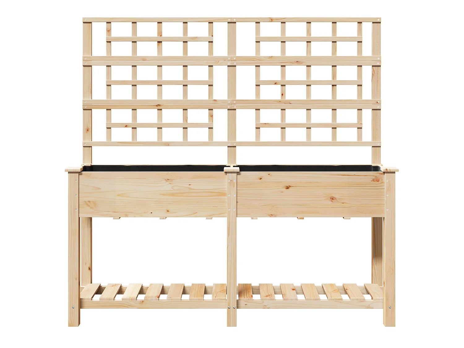 Jardinière avec treillis et étagère 161x43x152 cm en bois massif de sapin