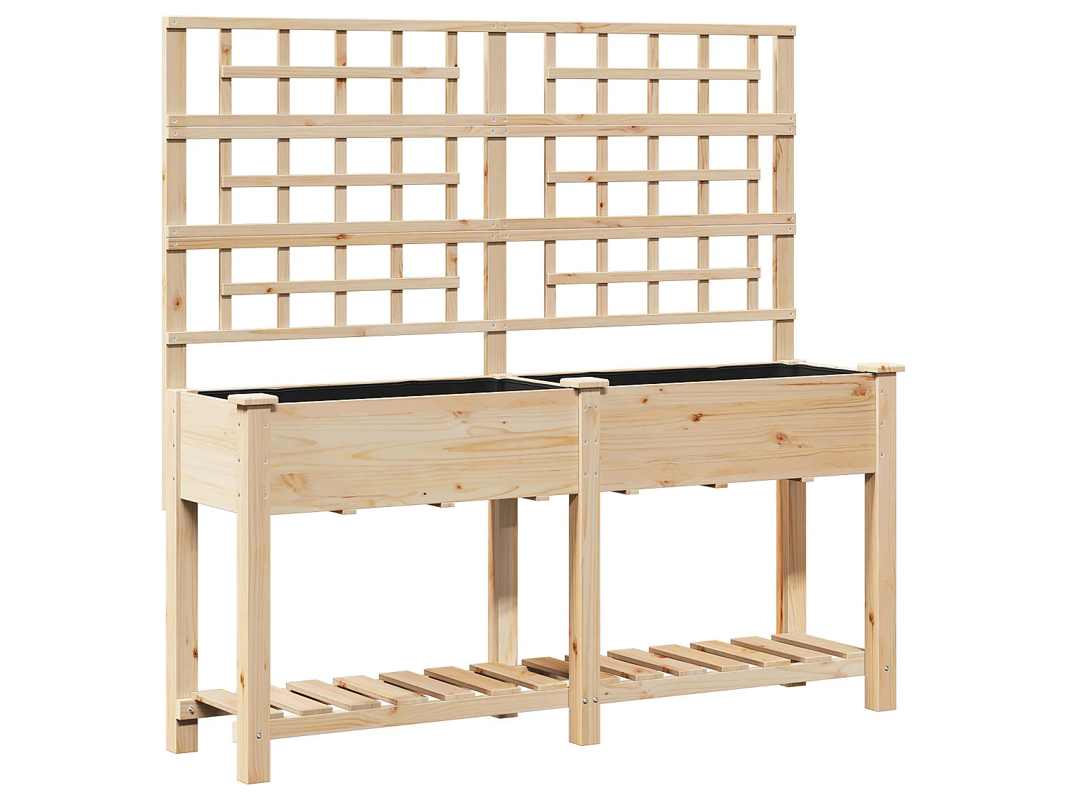 Plantenbak met trellis en plank 161x43x152 cm van massief dennenhout