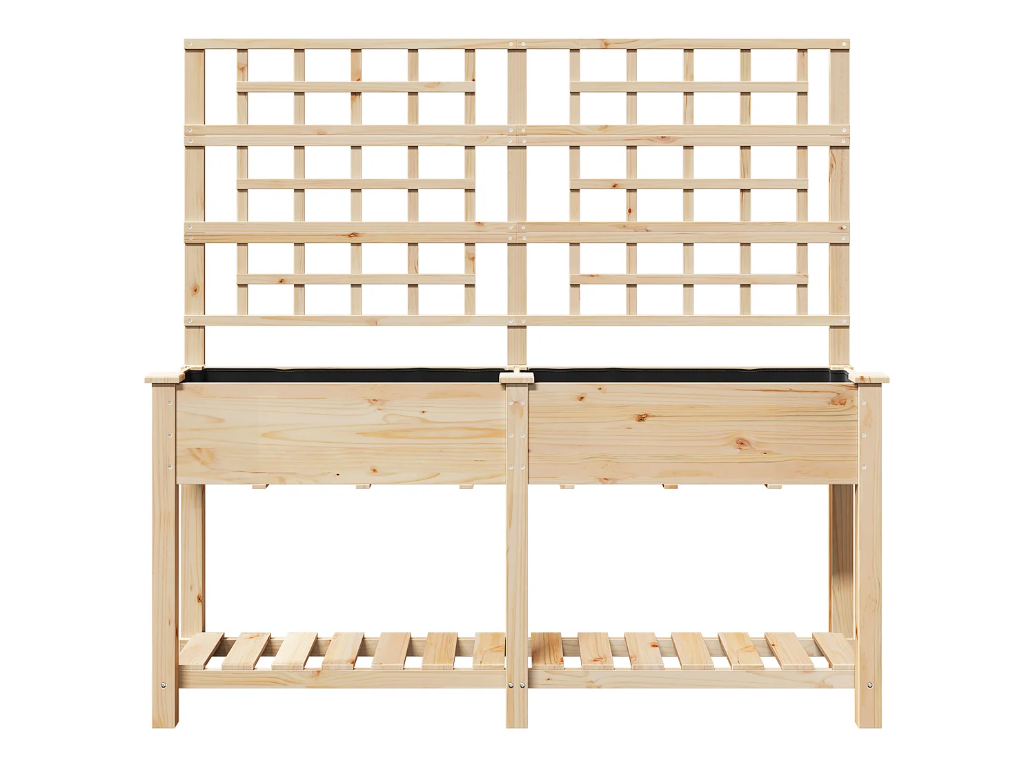 Plantenbak met trellis en plank 161x43x152 cm van massief dennenhout