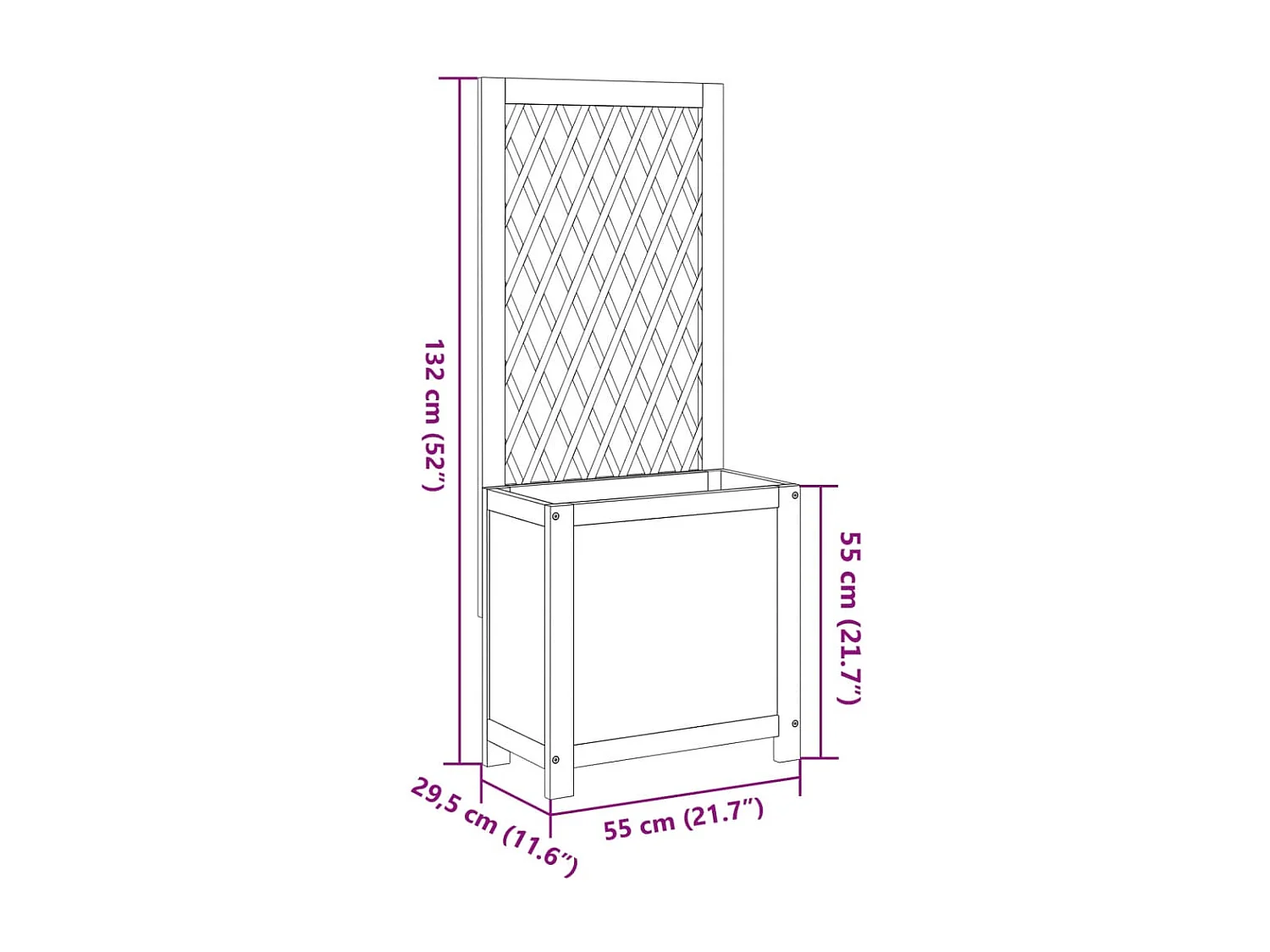 Plantenbak met trellis 55x29,5x132 cm massief acaciahout