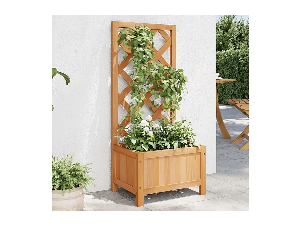 Jardinera con enrejado marrón de madera maciza de abeto.