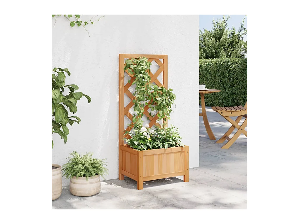 Jardinera con enrejado marrón de madera maciza de abeto.