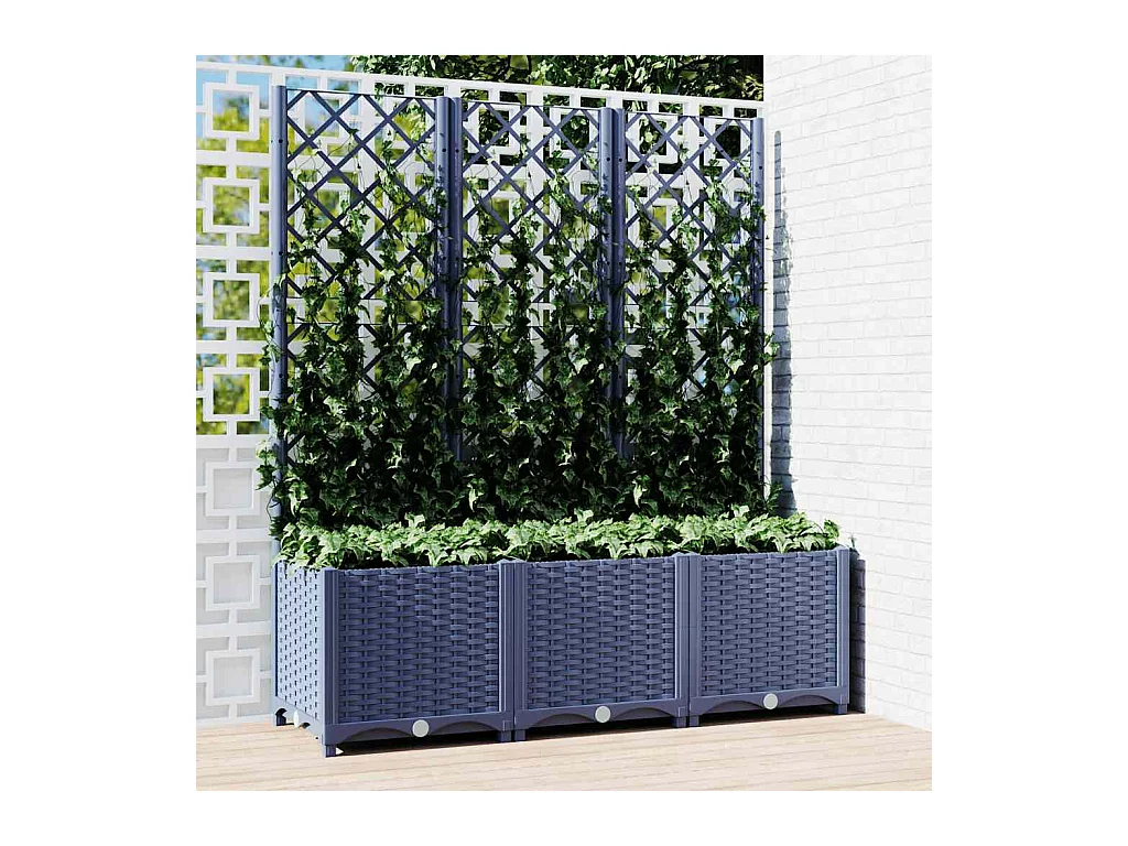 Plantenbak met trellis blauwgrijs 120x40x136 cm PP