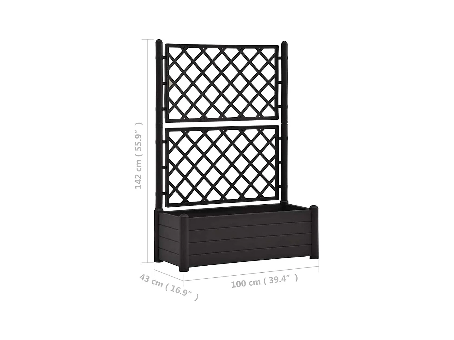 Jardinière avec treillis 100x43x142 cm PP Anthracite