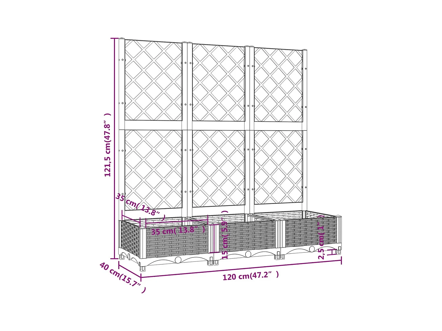 Jardinera con enrejado Blanco 120x40x121,5 cm PP