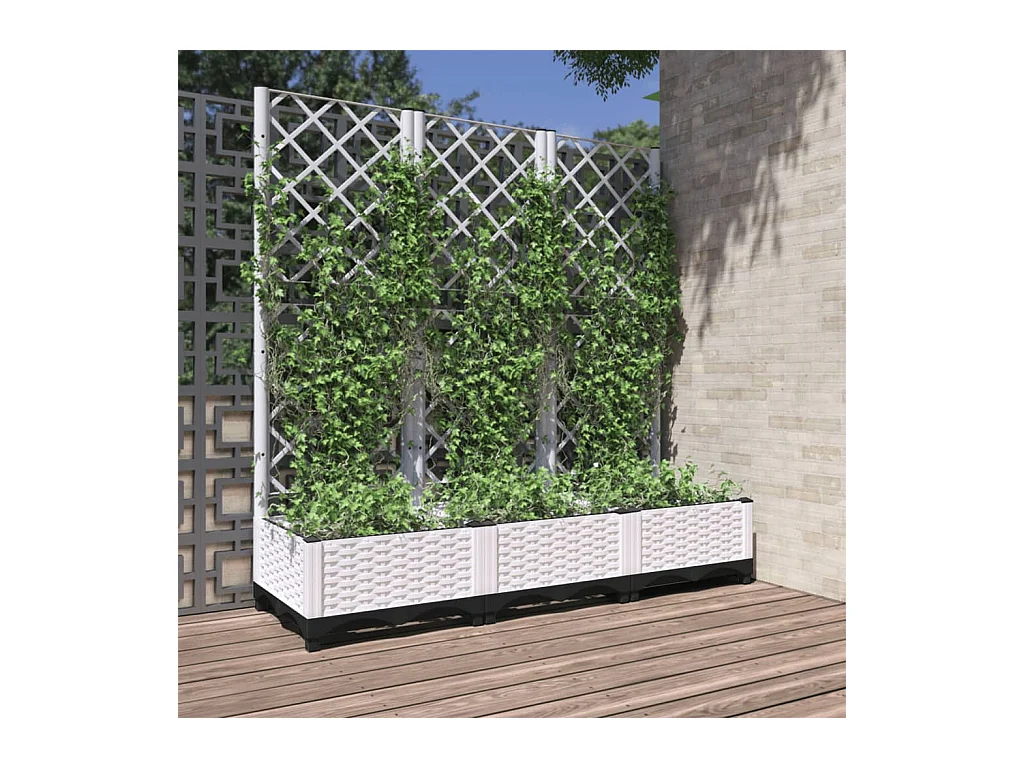 Jardinière avec treillis Blanc 120x40x121,5 cm PP