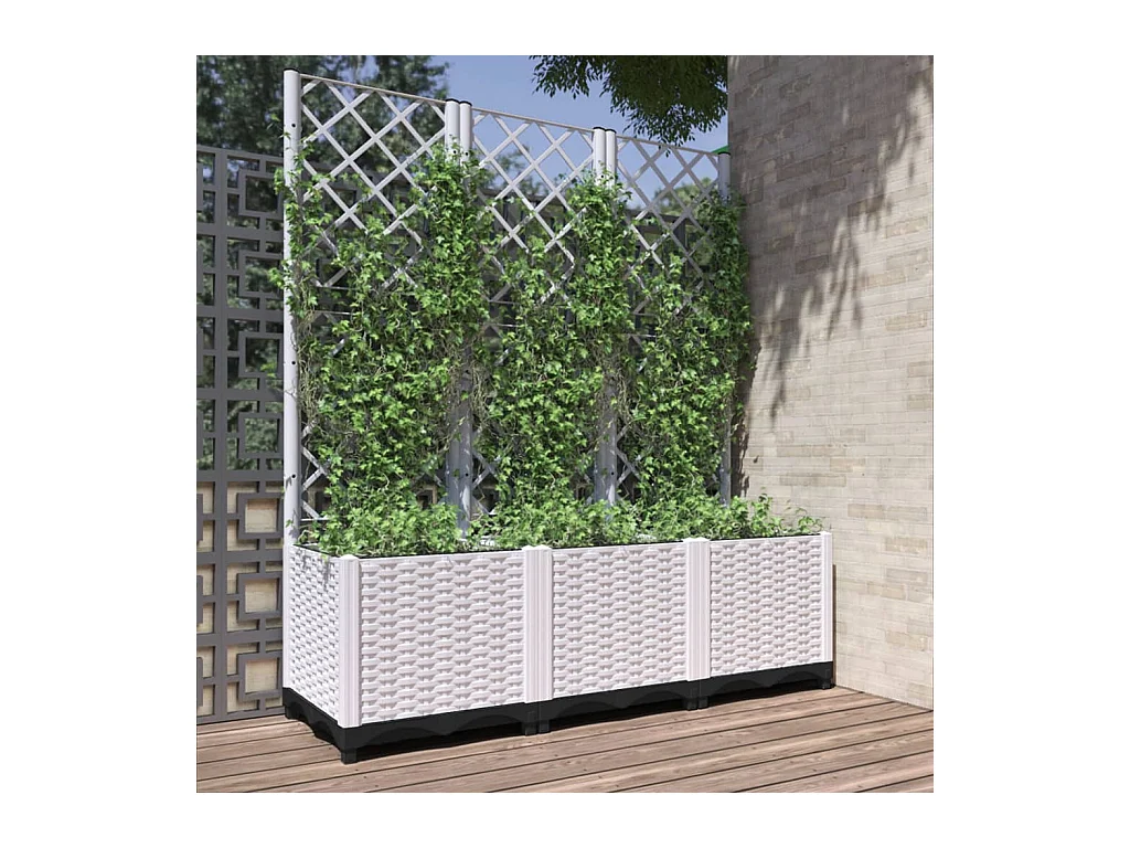 Jardinière avec treillis Blanc 120x40x136 cm PP