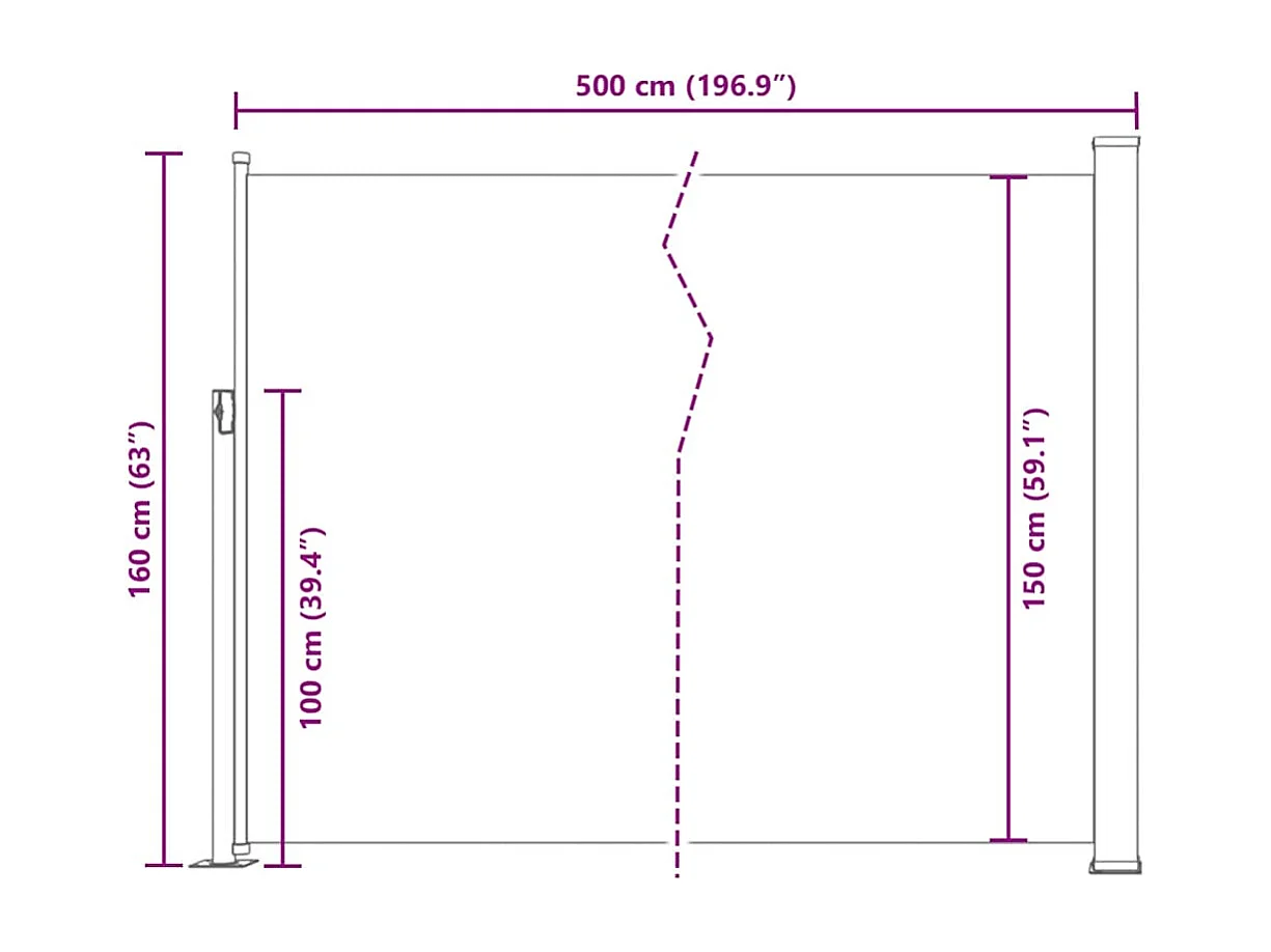 Auvent latéral rétractable 160 x 500 cm Rouge