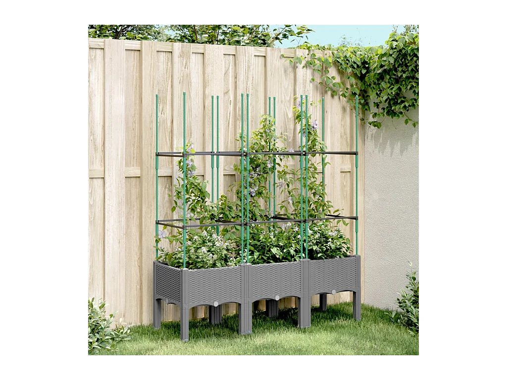 Plantenbak met trellis Lichtgrijs 120x40x142,5 cm PP