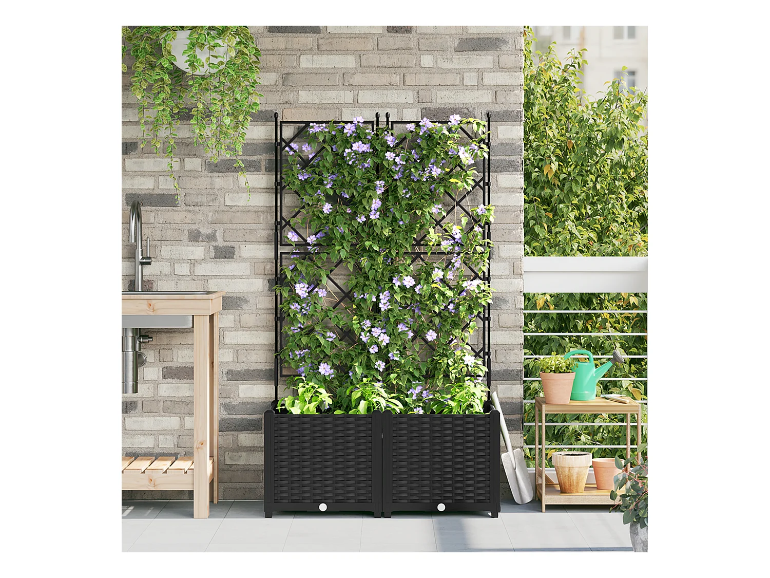 Fioriera da giardino con traliccio 2 pezzi Nero 80x40x143 cm
