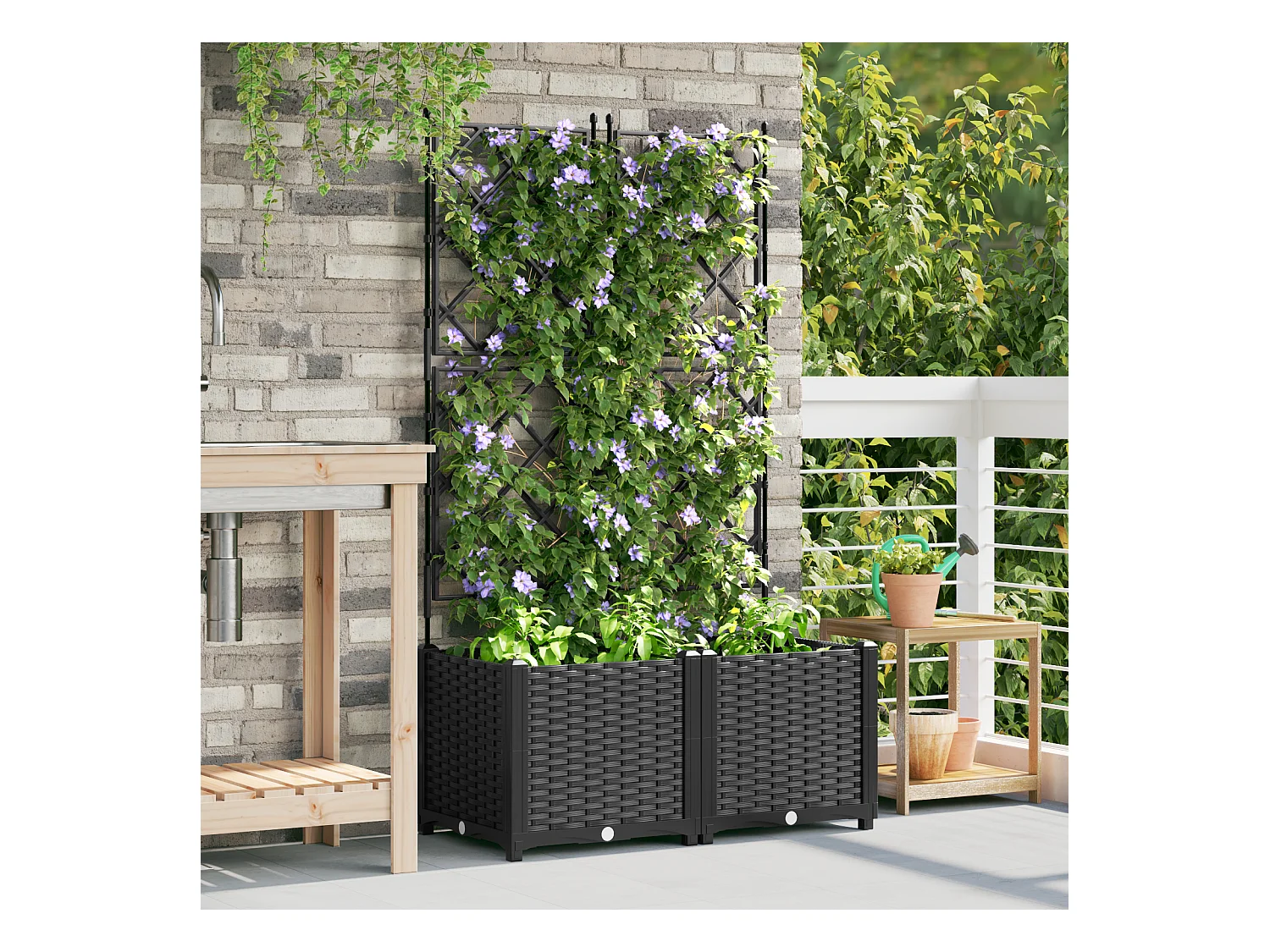 Fioriera da giardino con traliccio 2 pezzi Nero 80x40x143 cm