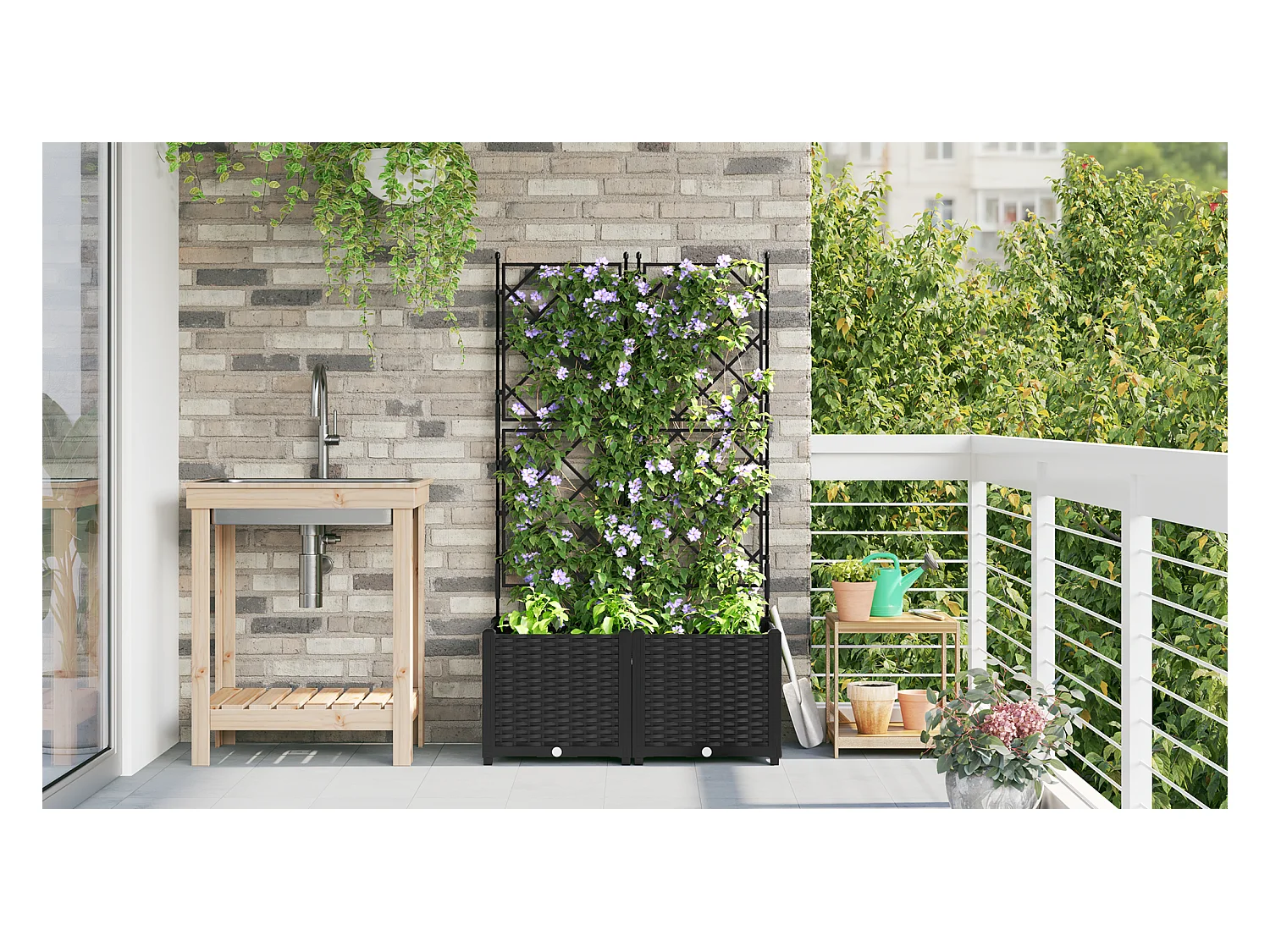 Fioriera da giardino con traliccio 2 pezzi Nero 80x40x143 cm