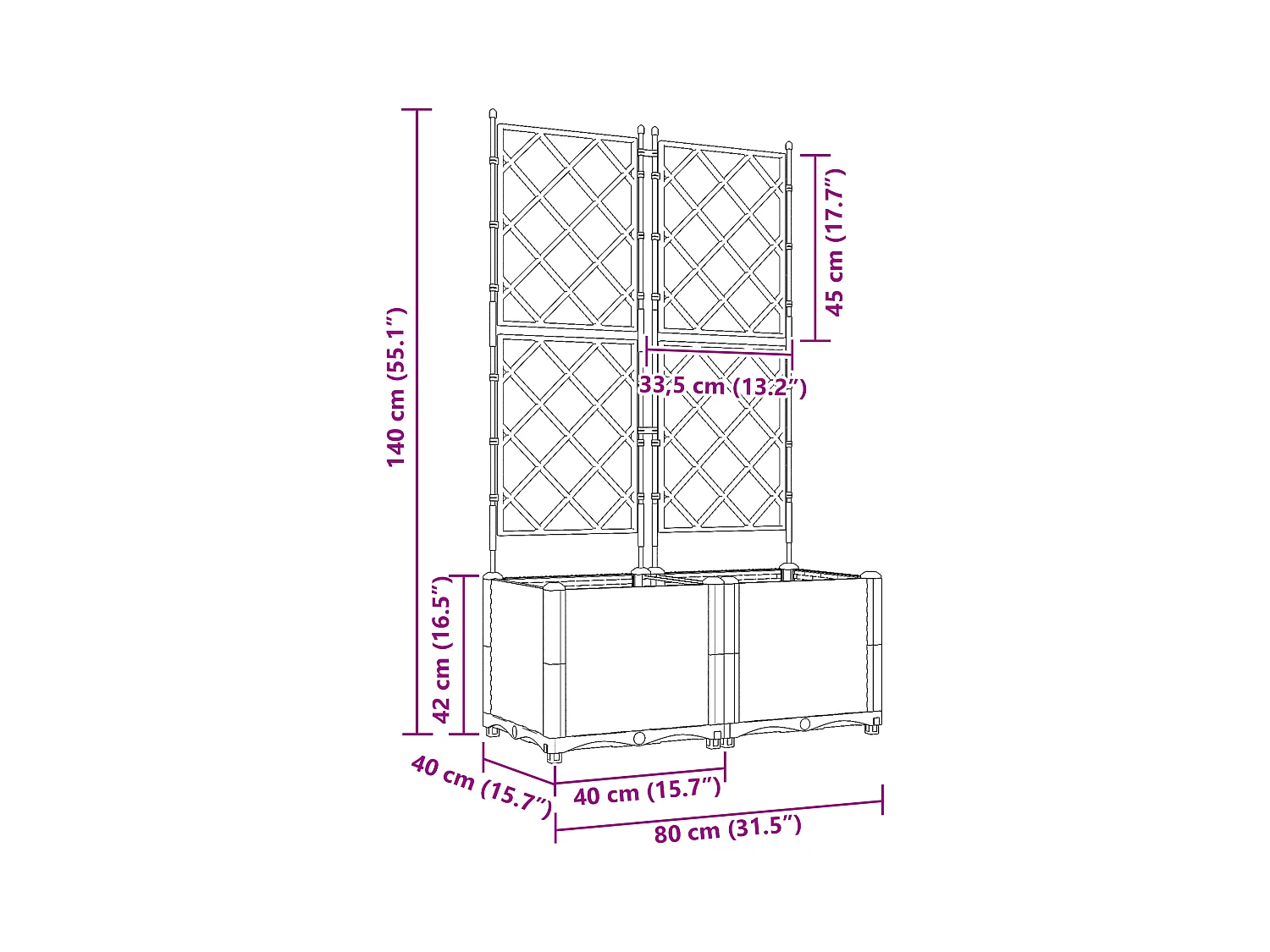 Fioriera da giardino con traliccio 2 pezzi Nero 80x40x143 cm