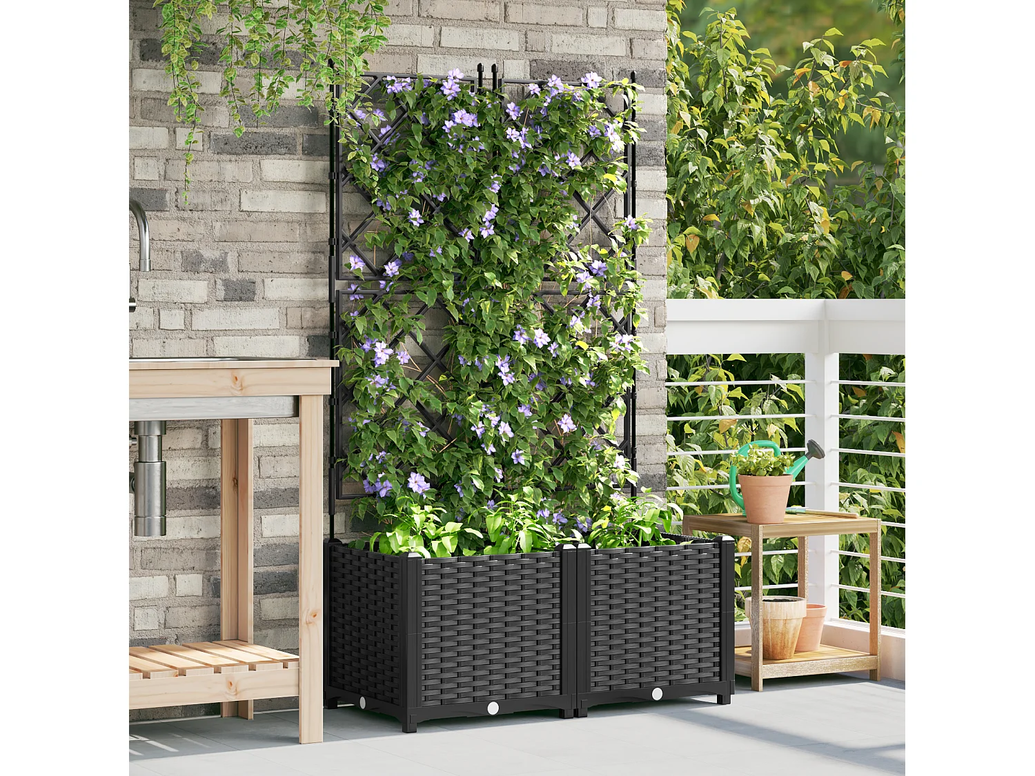Jardinière de jardin avec treillis 2 pcs Noire 80x40x143 cm
