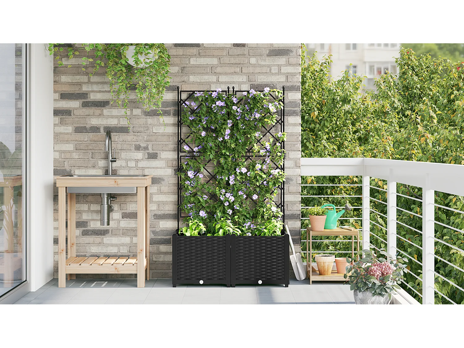 Jardinière de jardin avec treillis 2 pcs Noire 80x40x143 cm