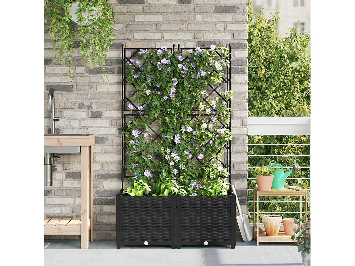 Tuinplanter met trellis 2 stuks Zwart 80x40x143 cm