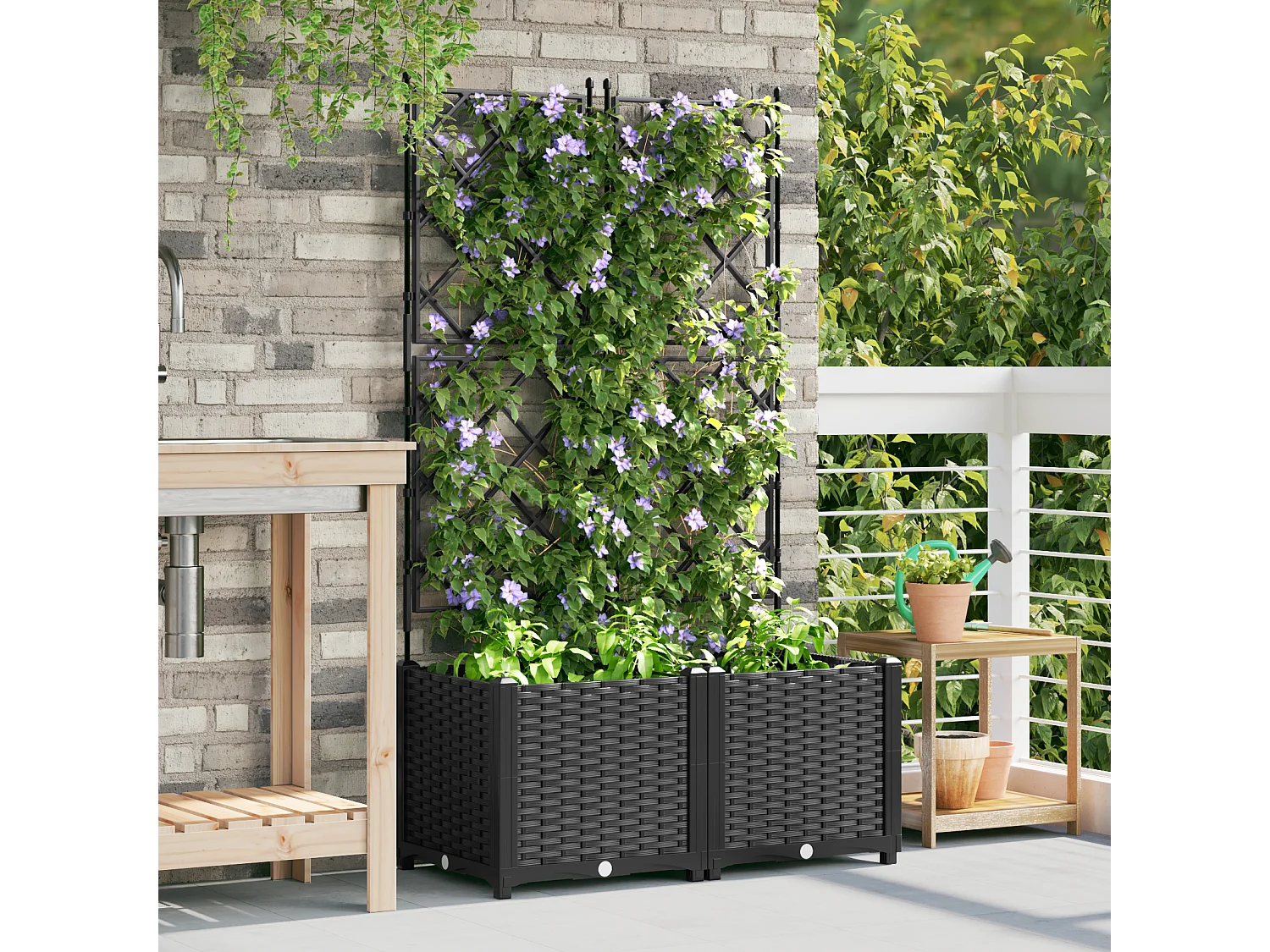 Tuinplanter met trellis 2 stuks Zwart 80x40x143 cm