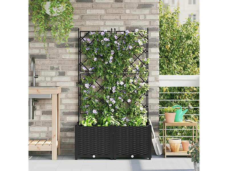 Jardinière de jardin avec treillis 2 pcs Noire 80x40x143 cm